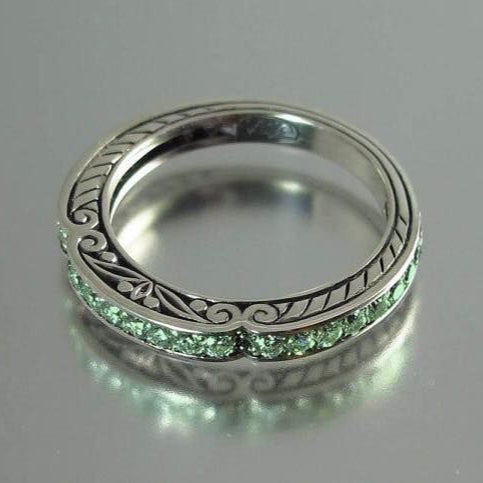 Inlaid Green Glass Silver Ring