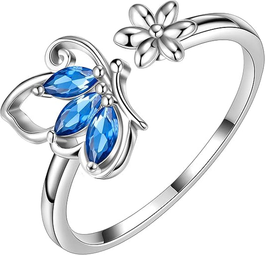 White Gold Sapphire Butterfly Ring