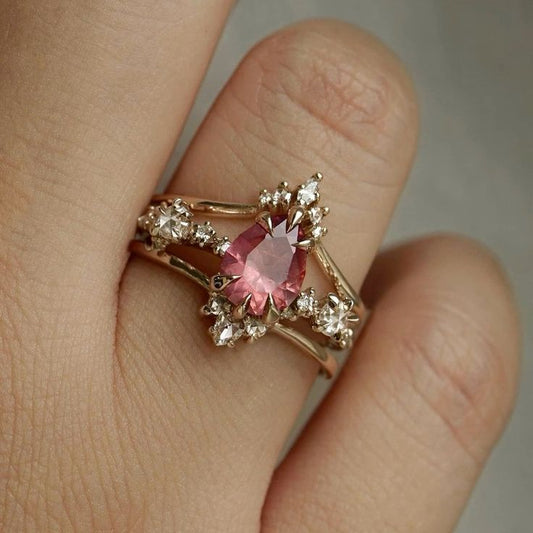 Elegant Garnet Crystalline Gold Ring