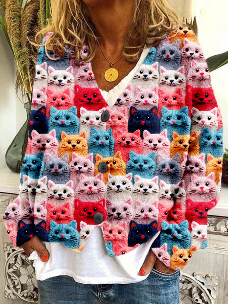 Colorful Cute Cats Embroidered Cozy Cardigan elevenforest
