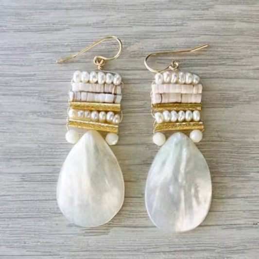 White Stone Pearl Gold Earrings