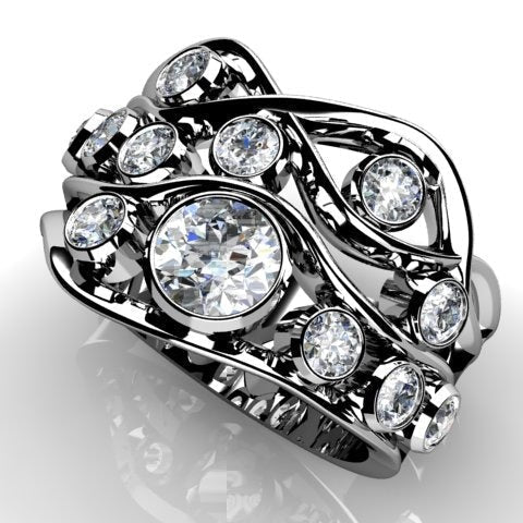 Vintage Layered Wavy Zirconia Silver Ring