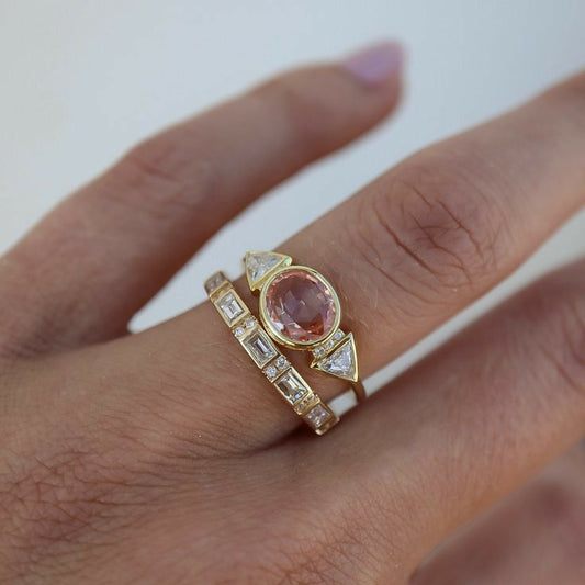 Luxury Red Zirconia Gold Ring Set