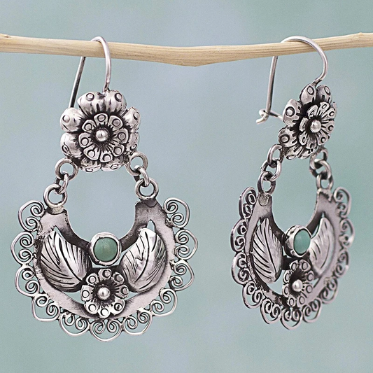 Silver Flower Dangling Earrings