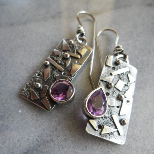 Amethyst Boho Earrings In Sterling Silver