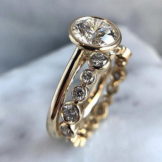 Elegant Inlaid White Glass Gold Ring Set