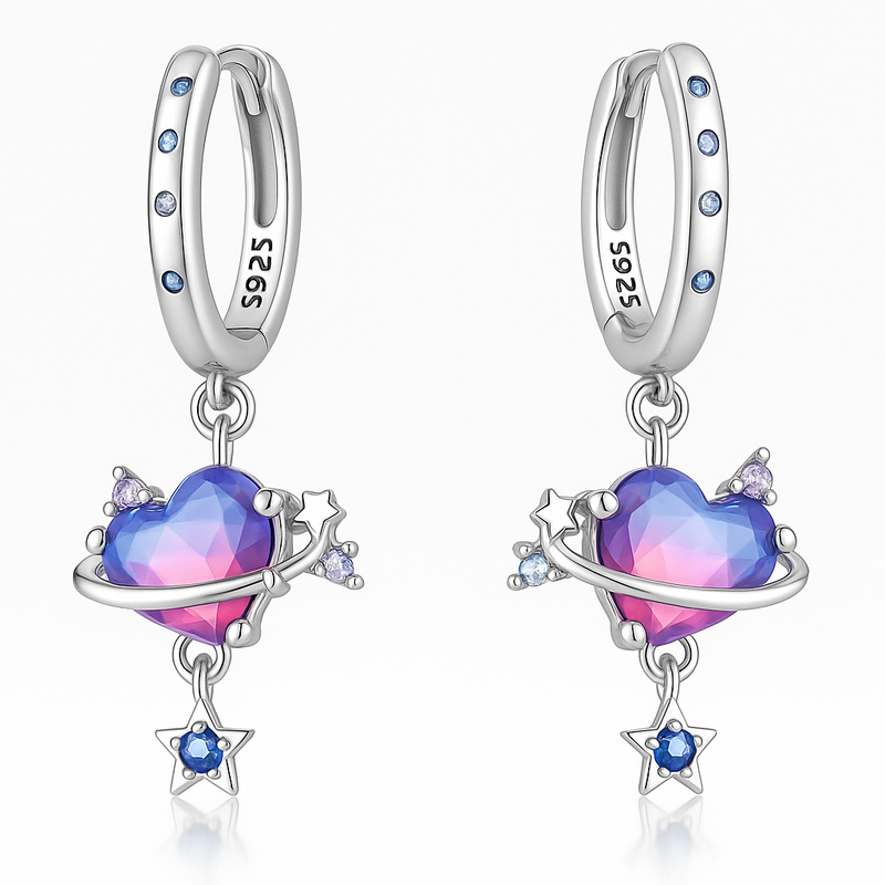 Colorful Moissanite Heart Silver 925 Earrings