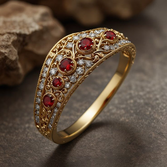 Red & Zirconia Hollow Exotic Ring