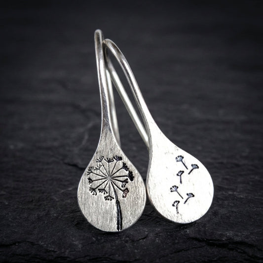 925 Sterling Silver Dandelion Leaf Earrings