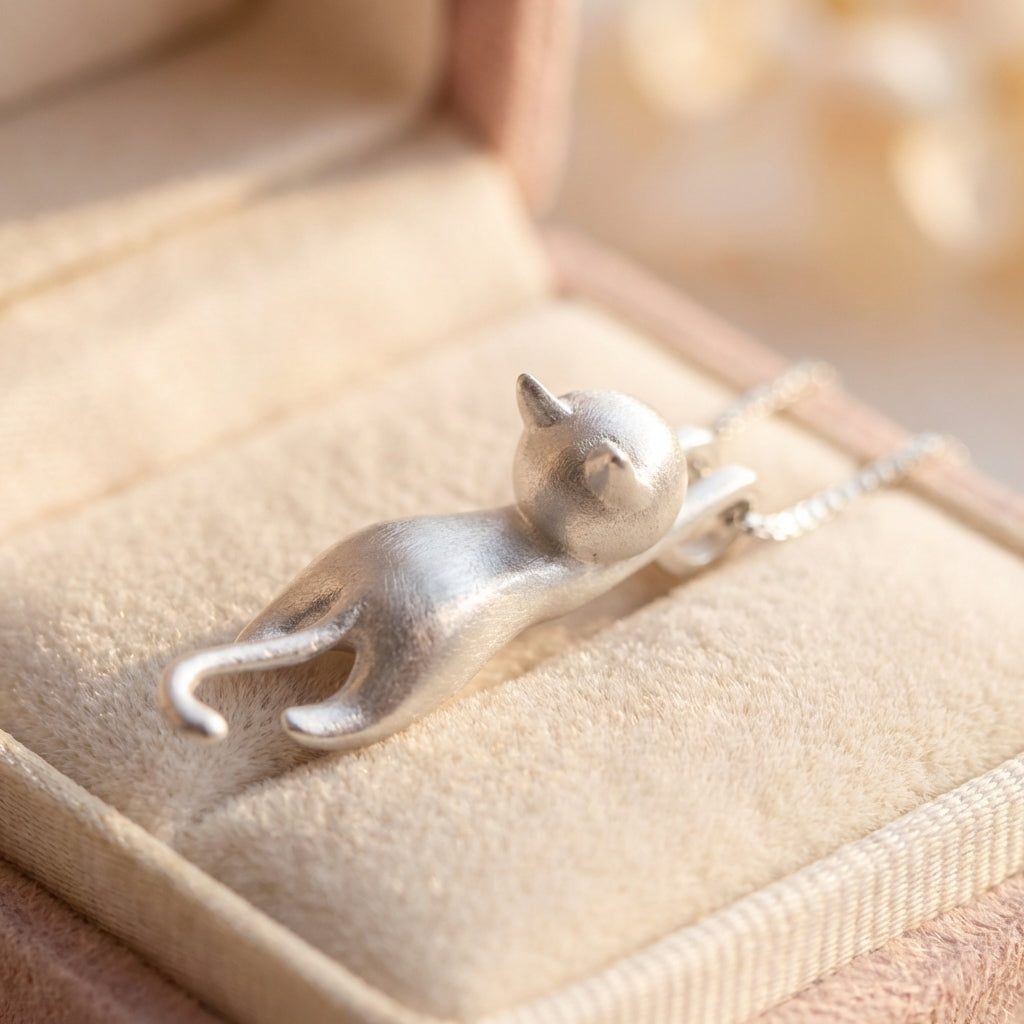 925 Sterling Silver Playful Kitty Necklace