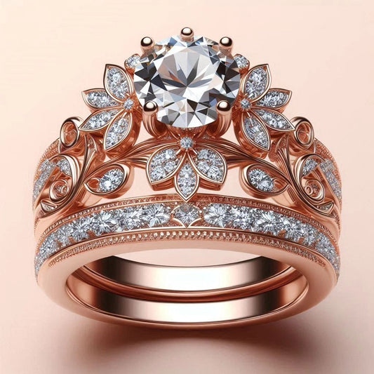 Exotic Zirconia Crystal Crown Floral Ring
