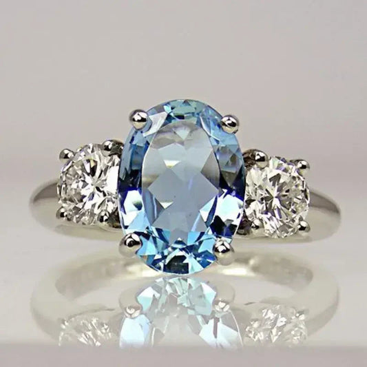 Vintage Blue Bright Silver Ring