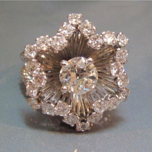 Diamond Swirl Flower Ring