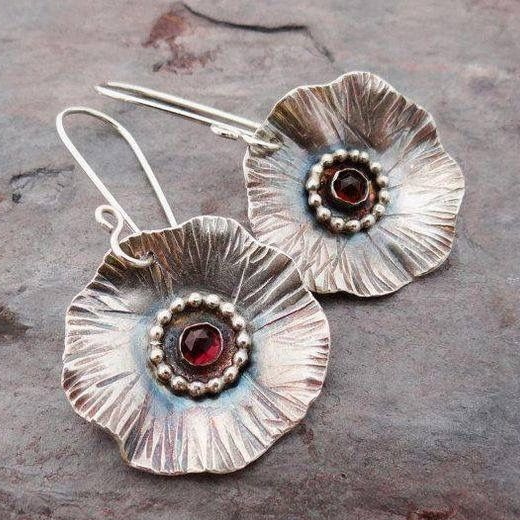 Silver Blossom Red Zirconia Earrings