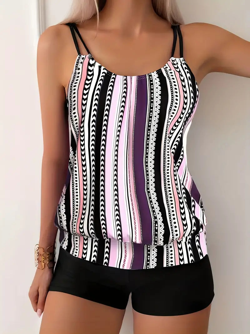 LD | Gestreepte tankini met print