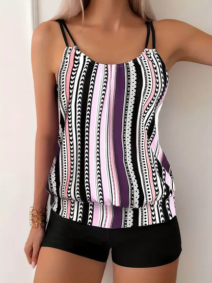 LD | Gestreepte tankini met print