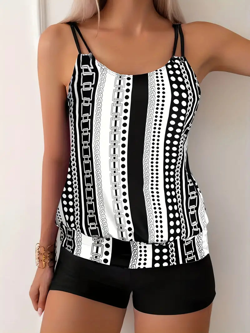 LD | Gestreepte tankini met print