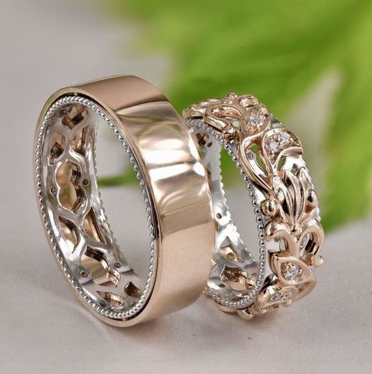 Hollow Rose & Silver Ring Set