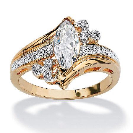 Blue Oval Zirconia Gold Cocktail Ring