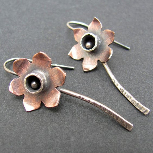 Silver Brown Flower Earrings