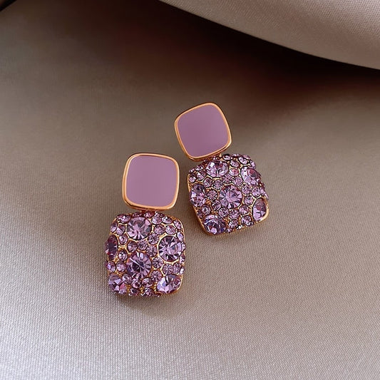 Luxury Purple Earrings With Zirconia Inlay