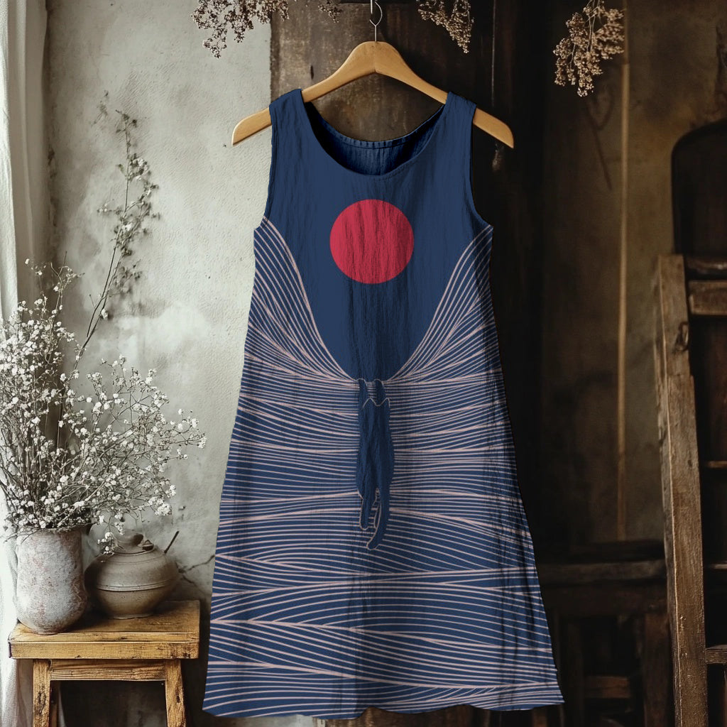 Lovely Cat Landscape Graphic Linen Tank Dress elevenforest