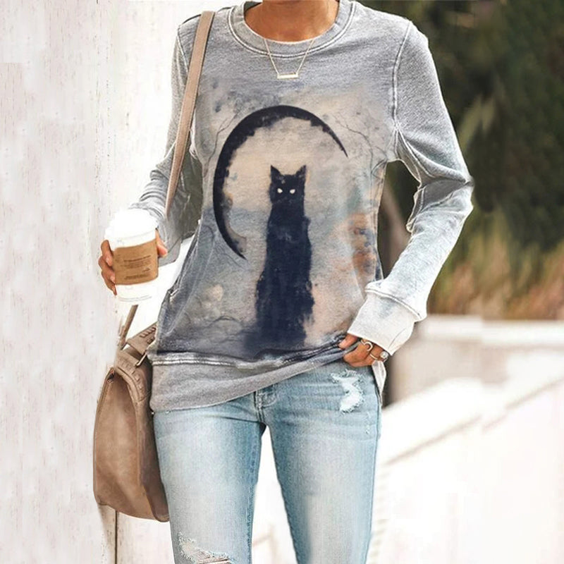 Halloween Vintage Cat Print Sweatshirt elevenforest