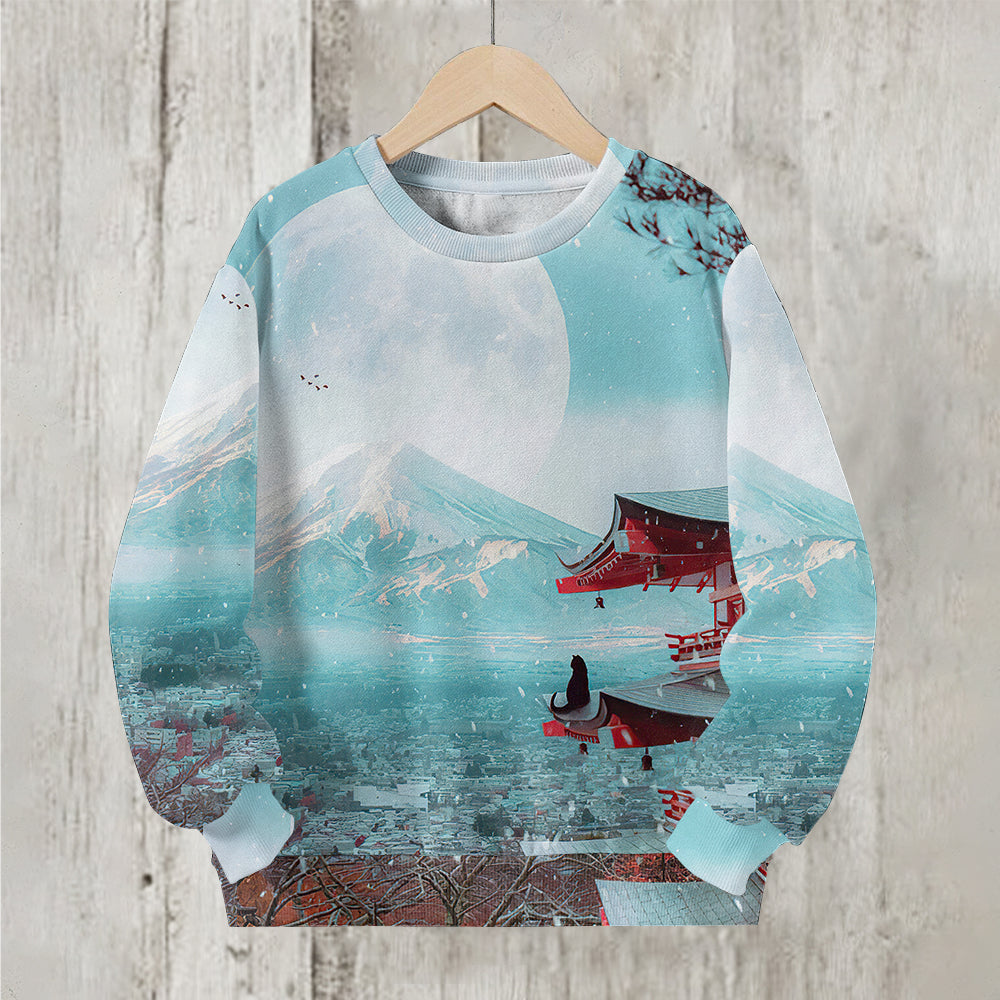 Fuji Cat Print Women'S Sweatshirt elevenforest