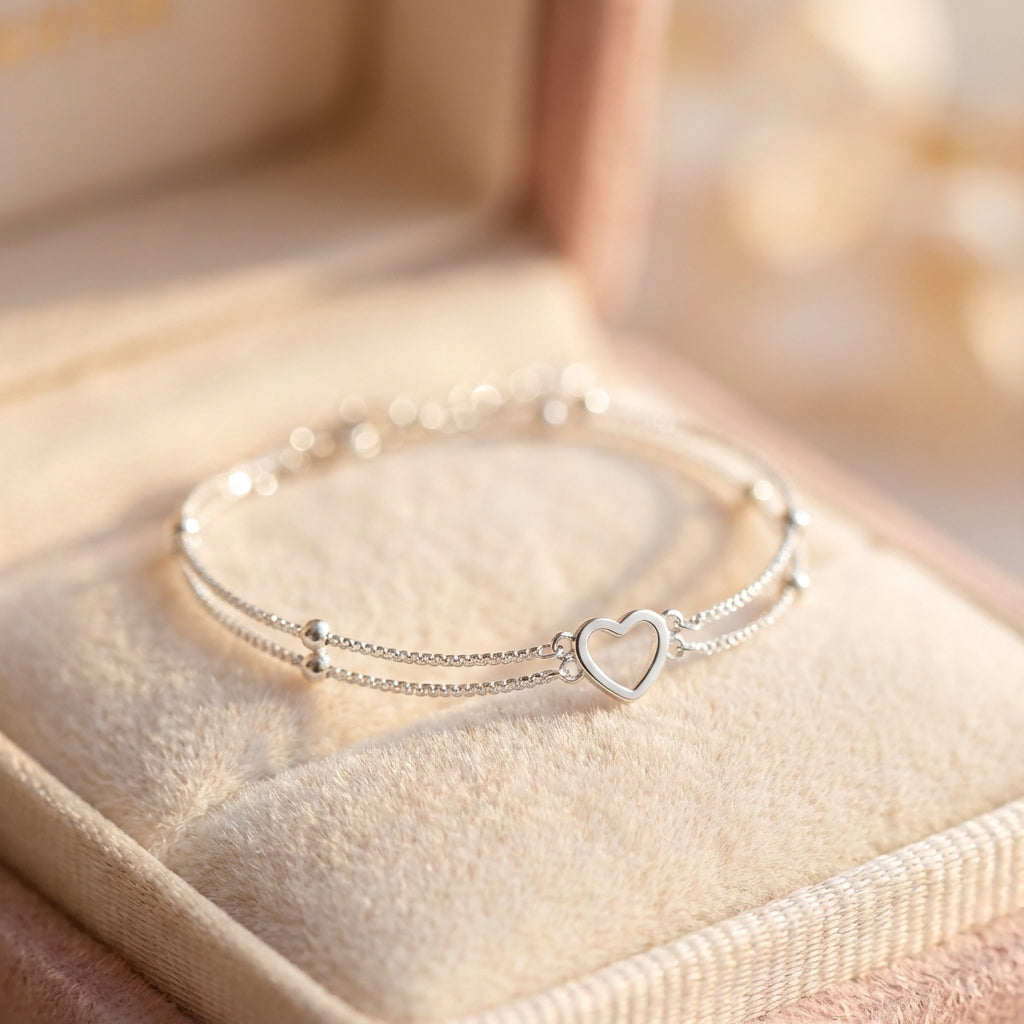 Adjustable Silver Heart Bracelet