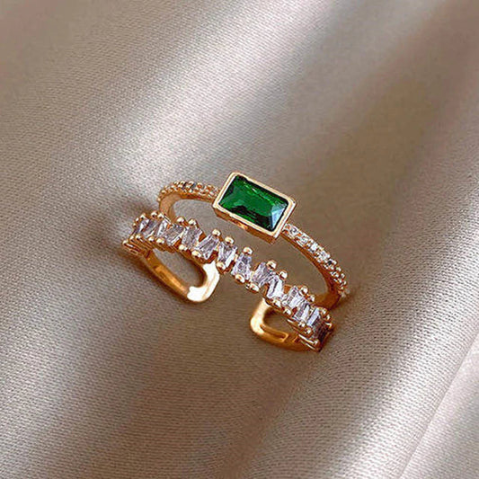 Adjustable Emerald Ring With Zirconia In Gold