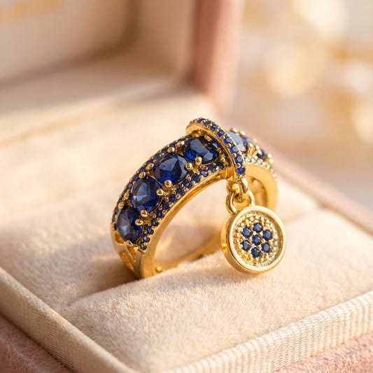 Antique Gold & Blue Crystal Statement Ring