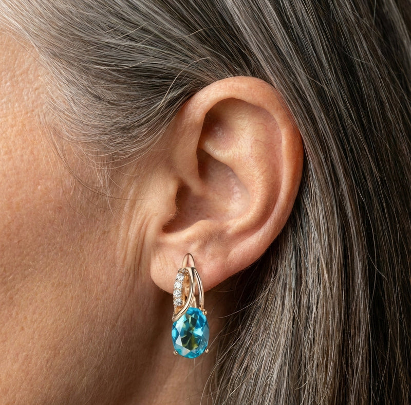 Aqua Blue Zircon Oval Stone Earrings