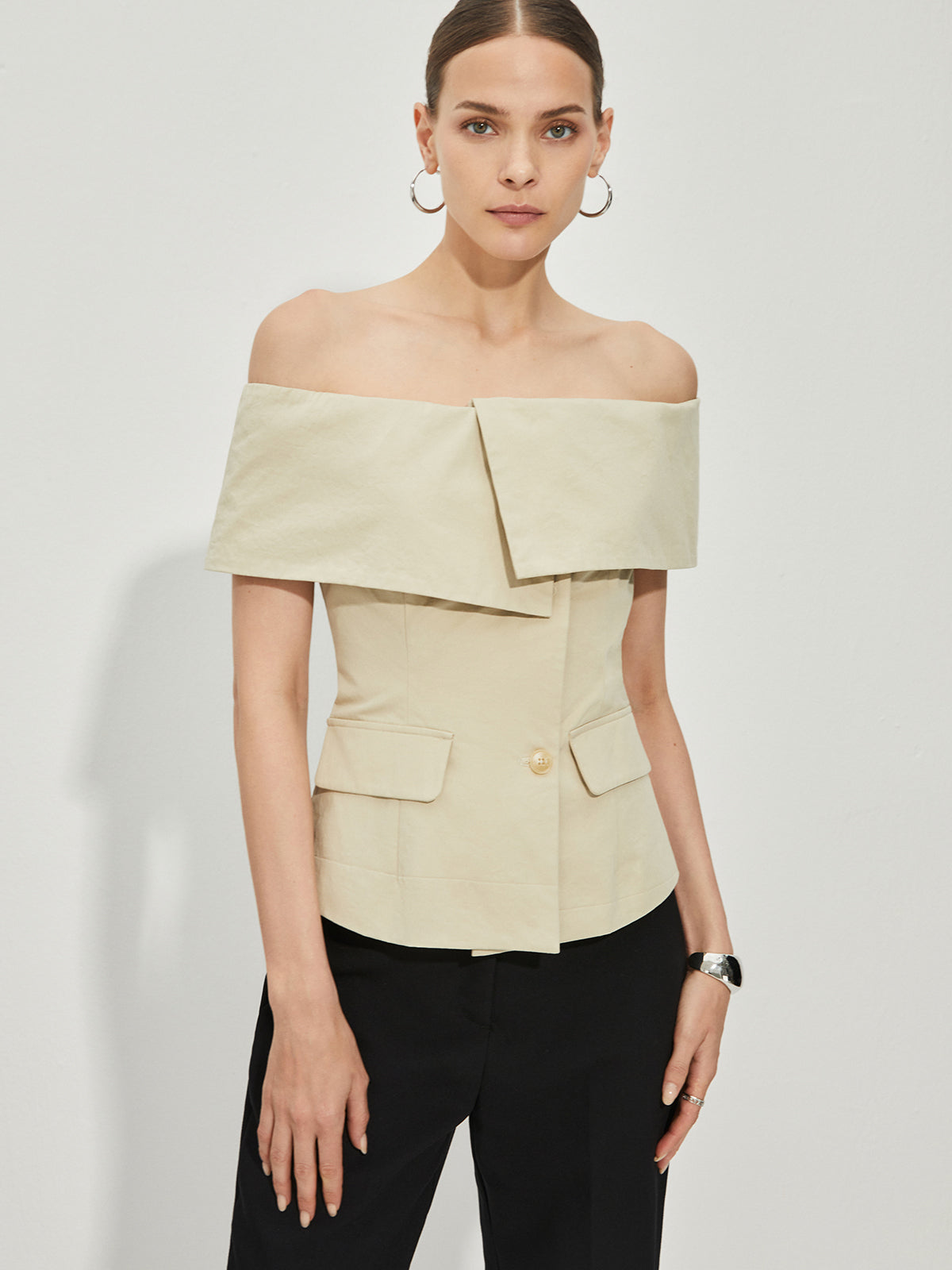 LD Blazer Épaule Nue Ajusté à Motifs Patchwork