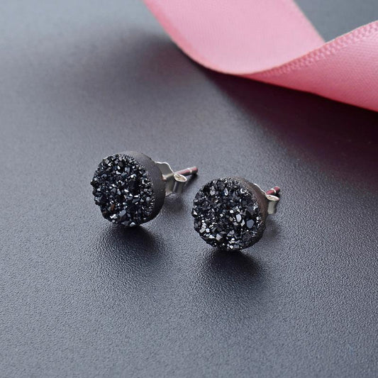 Black Druzy Stud Earrings
