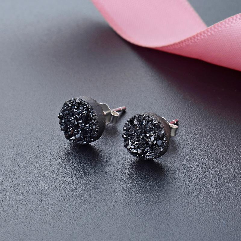 Black Druzy Stud Earrings