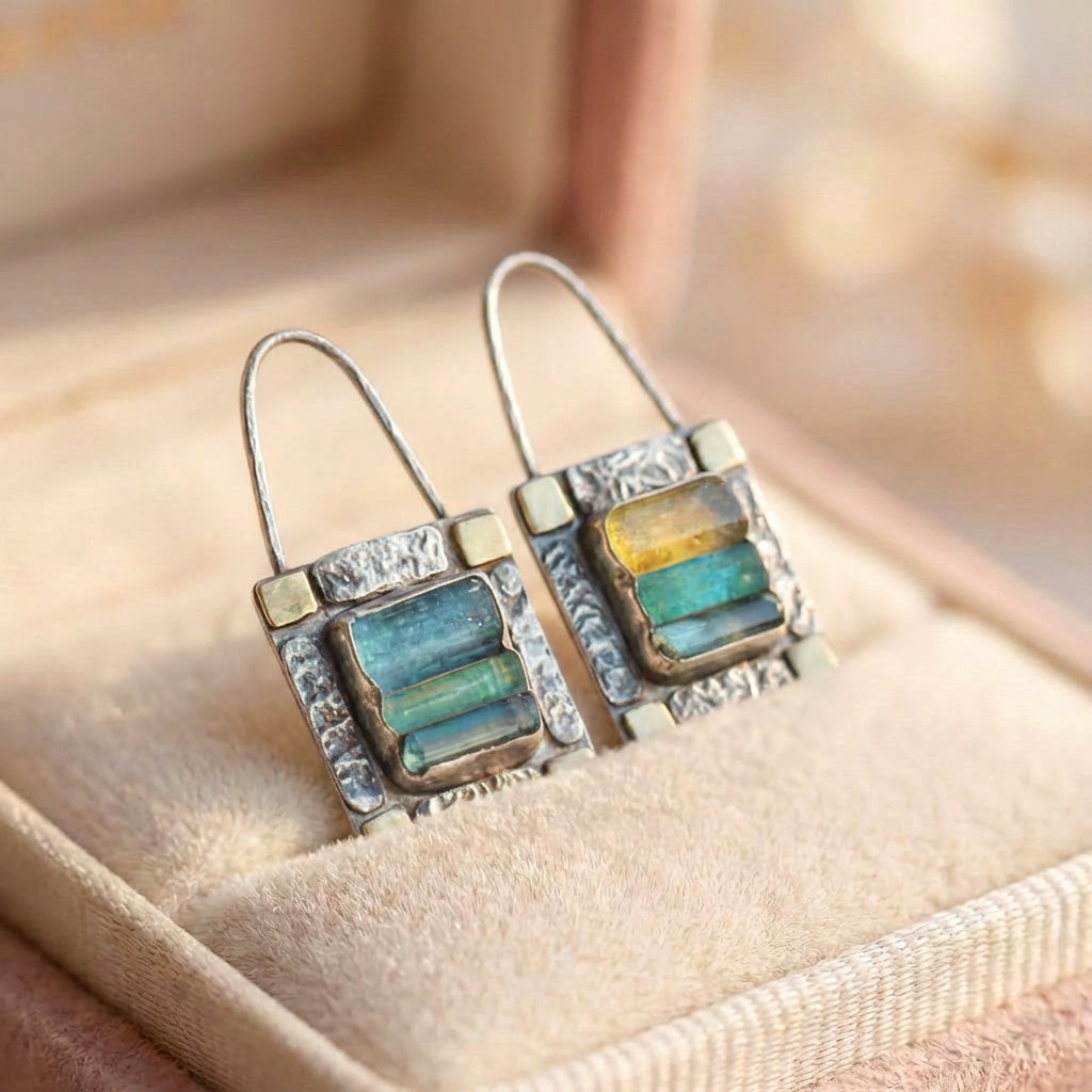 Blue Green Crystal Earrings