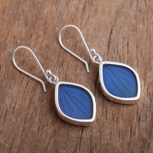 Blue Leaf Drop Earrings