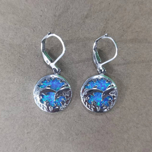 Blue Opal Dolphin Earrings