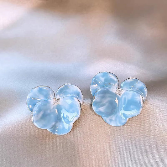 Blue Opal Flower Earrings