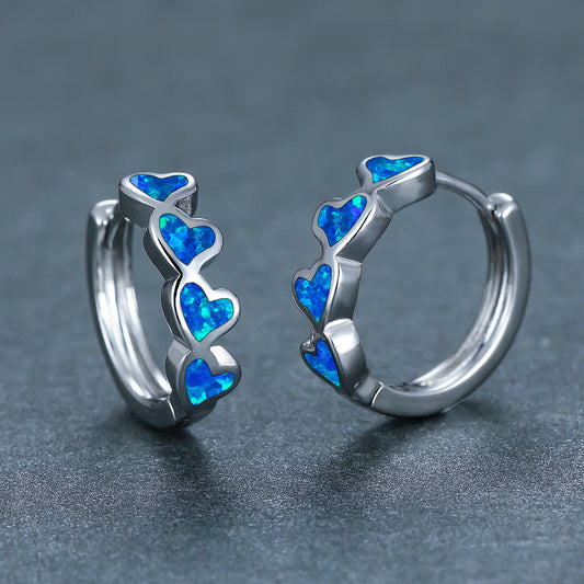 Blue Opal Heart Earrings