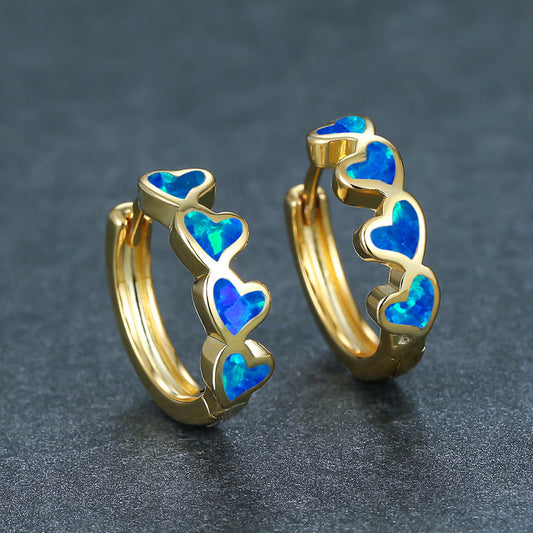Blue Opal Heart Earrings