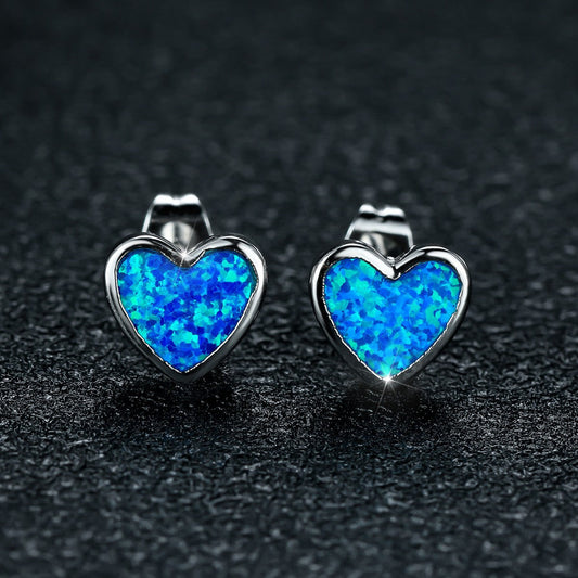Blue Opal Heart Earrings