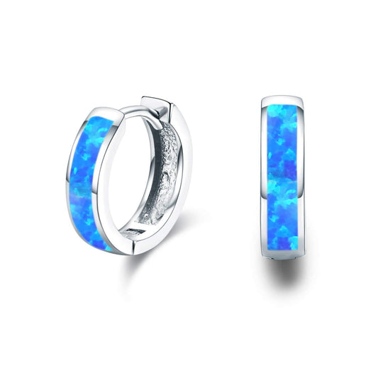Blue Opal Hoop Earrings