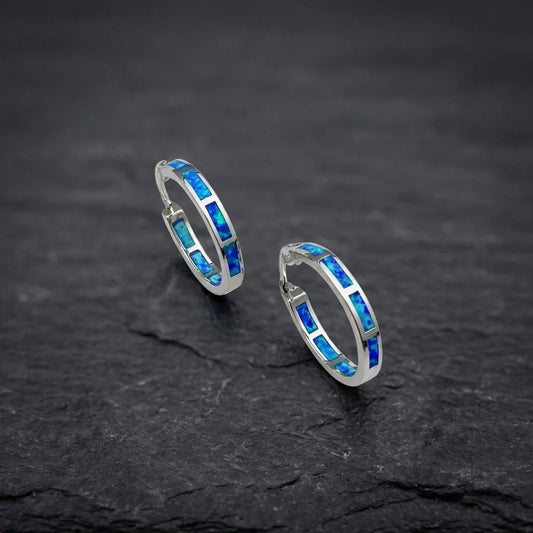 Blue Opal Hoop Earrings