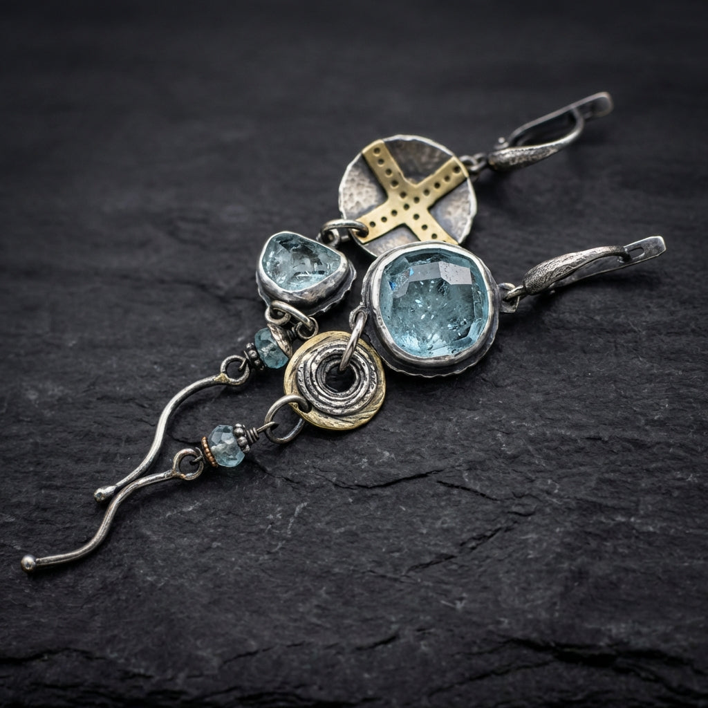 Blue Stone Cross Earrings