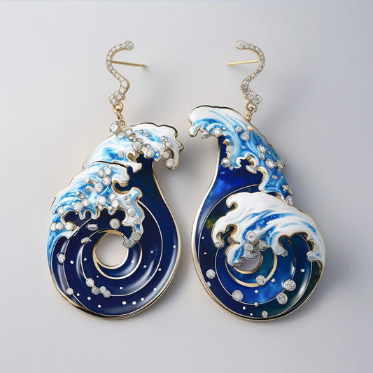 Blue Wave Enamel Earrings
