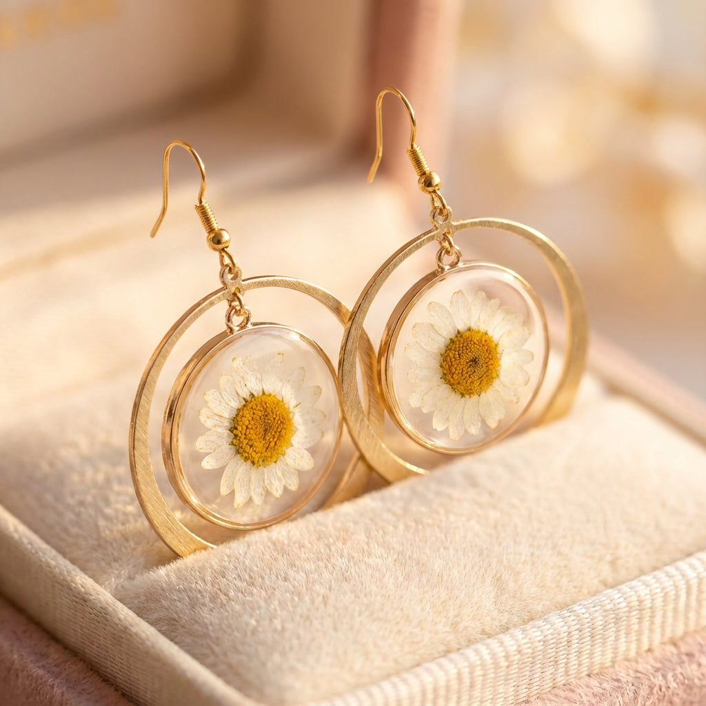 Bohemian Pressed Daisy Earrings