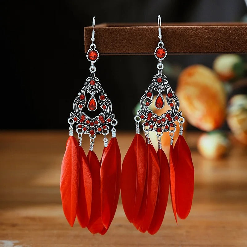 Bohemian Red Feather Earrings