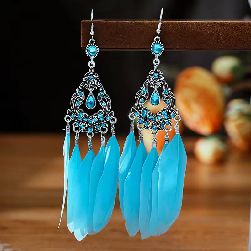 Bohemian Turquoise Feather Earrings
