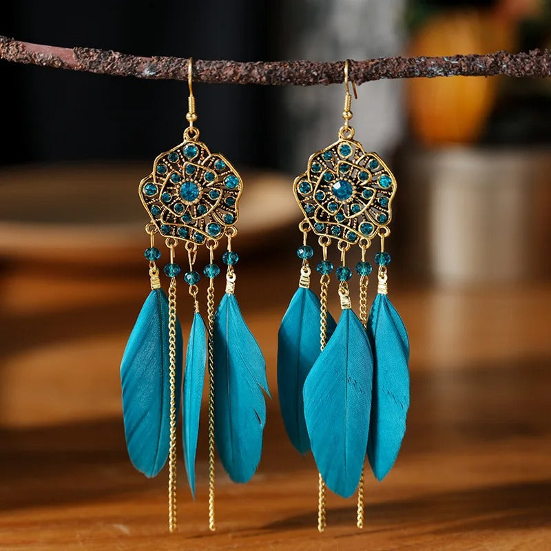 Bohemian Turquoise Feather Earrings